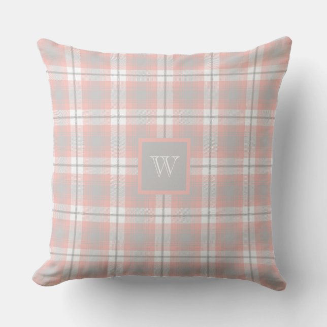 Coussin Monogramme gris rose doux En vichy Plaid (Recto)