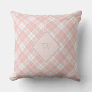 Coussin Monogramme gris rose doux En vichy Plaid