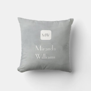 Coussin Monogramme gris simple et chic avec nom