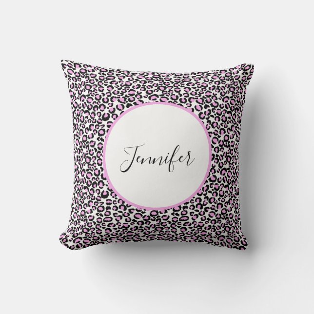 Coussin Monogramme Guépard Noir Rose Blanc (Recto)