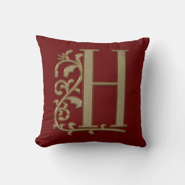 Coussin Monogramme H Bourgogne Rouge Famille Mariage, Anni (Recto)