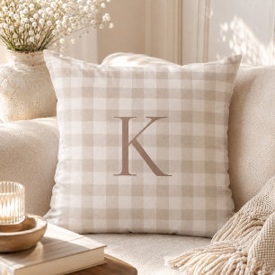 Coussin Monogramme Héritage Gingham Neutre Douceur Personn