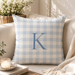 Coussin Monogramme Héritage personnalisé en Gingham Bleu C