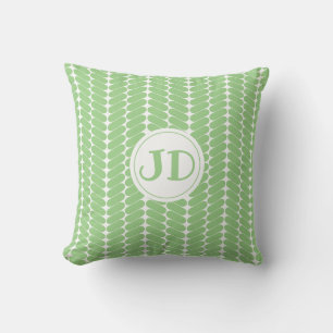 Coussin monogramme herringbonen vert clair motif