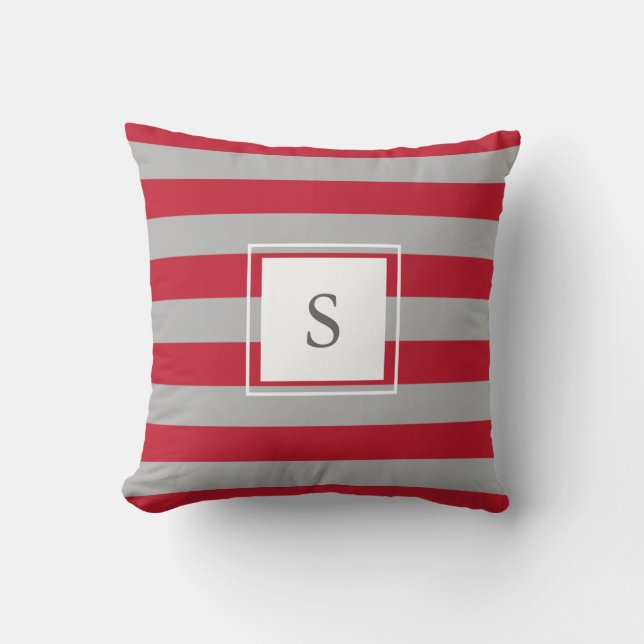 Coussin Monogramme horizontal gris rouge rustique moderne (Recto)