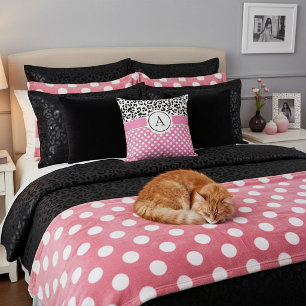 Coussin Monogramme imprimé pois et animaux féminins