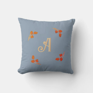 Coussin Monogramme Initial Bleu Poussiéreux Rétro Rouge Or