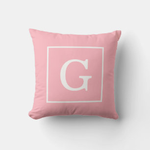 Coussin Monogramme Initial Cadre Rose Blanc