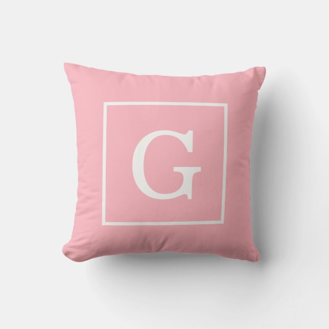 Coussin Monogramme Initial Cadre Rose Blanc (Recto)