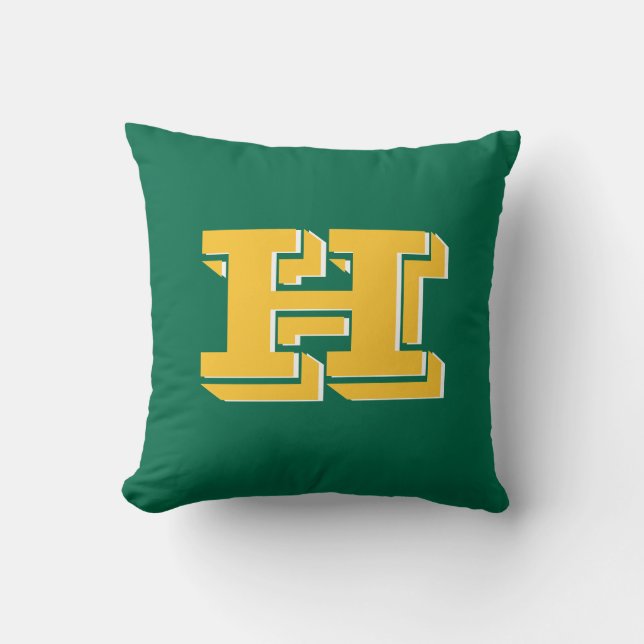Coussin Monogramme Initial de Style Universitaire Vert et  (Recto)
