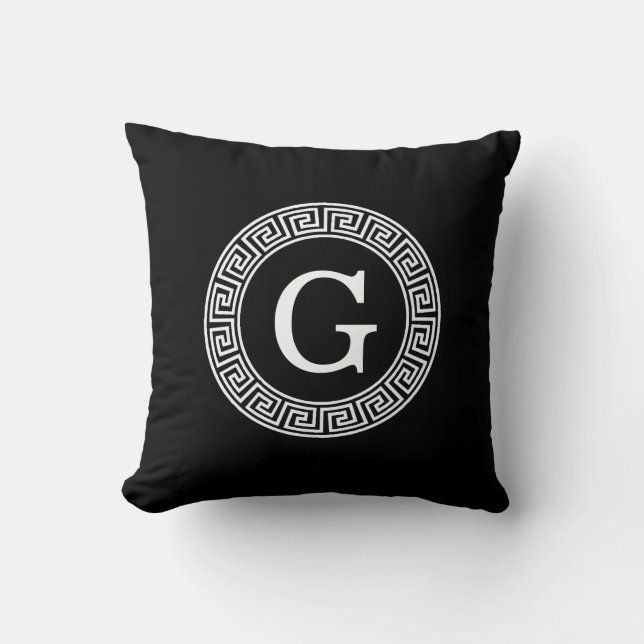 Coussin Monogramme initial du cadre de ligne de clé grecqu (Recto)