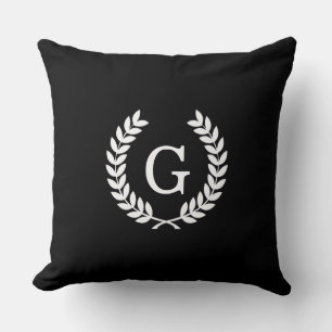 Coussin Monogramme initial entouré de laurier Blé Noir et