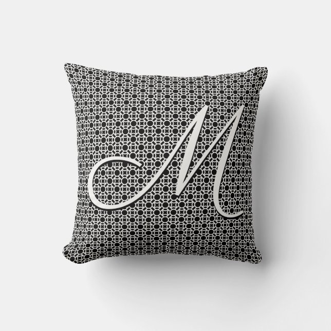 Coussin Monogramme initial géométrique noir et blanc (Recto)