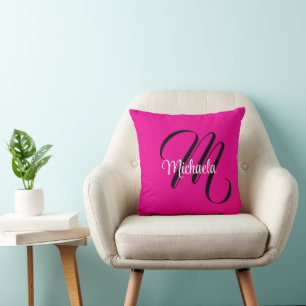 Coussin Monogramme initial minimaliste moderne nom rose ch