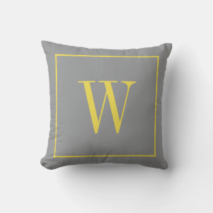 Coussin Monogramme Initial Moderne Tendance Gris Jaune