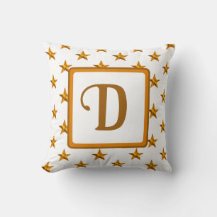Coussin Monogramme Initial Orange Or Céleste Décor Étoile
