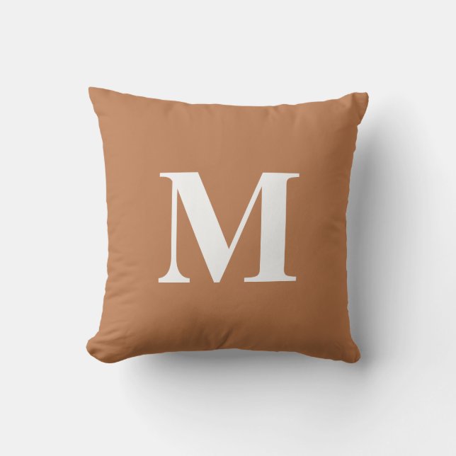Coussin Monogramme Initial Orange Rouille Blanc Couleur Mo (Recto)
