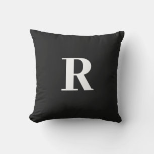 Coussin Monogramme Initial Simple Minimal Moderne Noir Bla