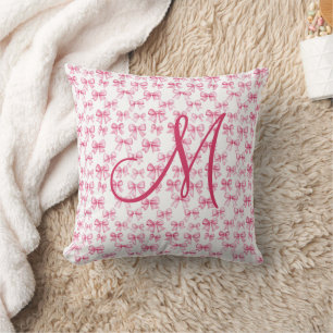 Coussin Monogramme Initiale Bow rose Coquette Filles esthé