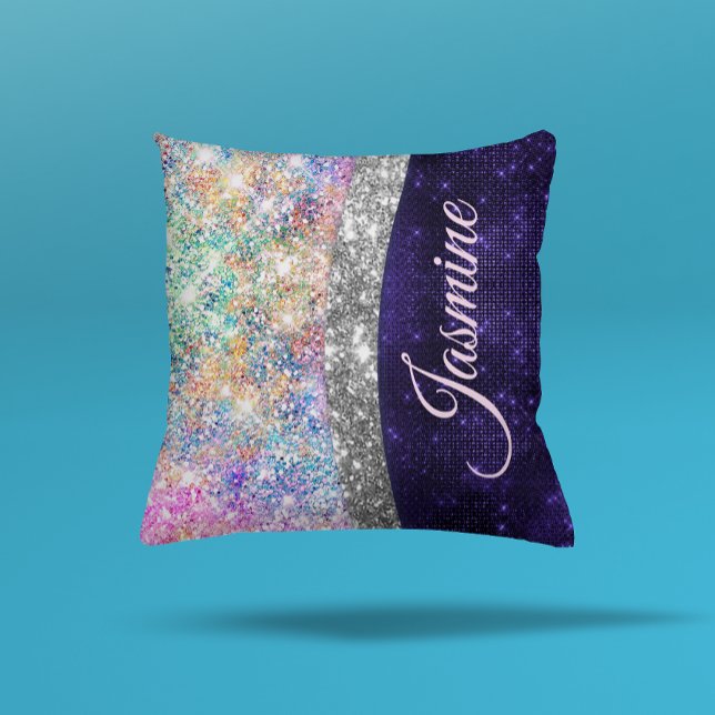Coussin monogramme irisé de fausse parties scintillant vio (Créateur téléchargé)