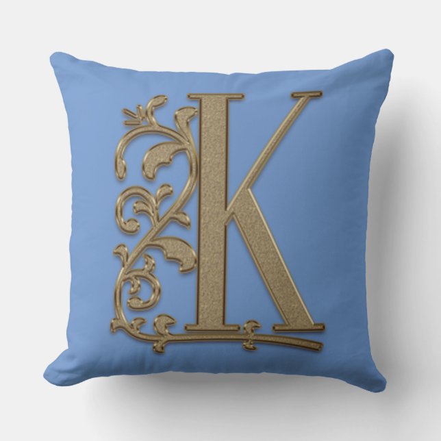 Coussin Monogramme K Cornflower Bleu Famille Mariage Anniv (Recto)
