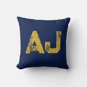 Coussin Monogramme Lettres Initiales Or & Bleu Simple