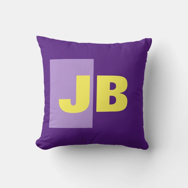 Coussin Monogramme Lettres initiales violet jaune blanc (Recto)