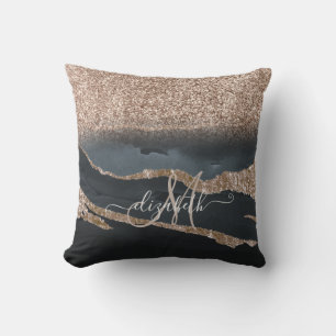 Coussin Monogramme Marbre Pailleté Moderne