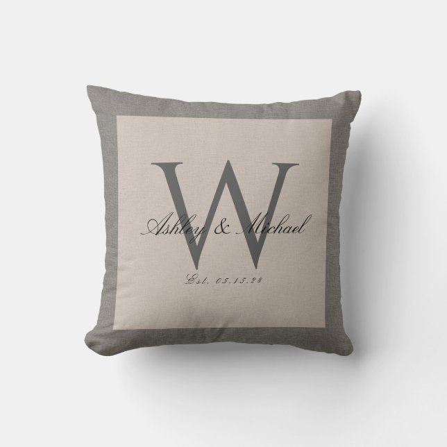 Coussin MONOGRAMME MARIAGE SCRIPT | Garde-photo Linen (Recto)
