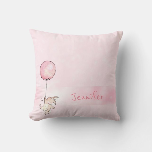 Coussin Monogrammé mignon lapin bébé pour fille rose (Recto)
