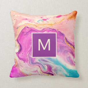 Coussin Monogramme moderne Abstrait d'art rose