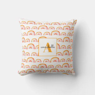 Coussin Monogramme Moderne Arc-en-ciel Aquarelle Orange