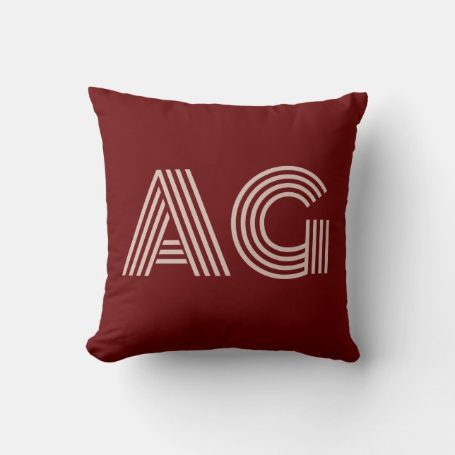 Coussin Monogramme moderne beige et vin (Recto)