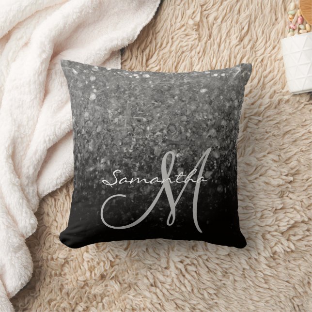 Coussin Monogramme moderne en argent et Parties scintillan (Couverture)