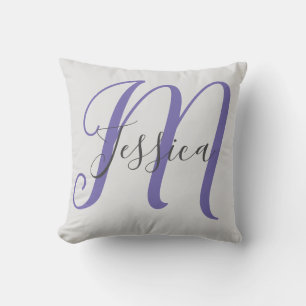 Coussin Monogramme moderne gris et violet