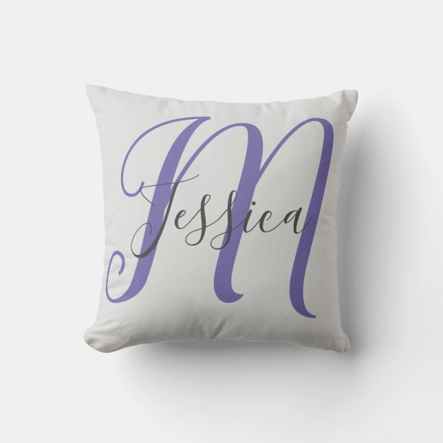Coussin Monogramme moderne gris et violet (Recto)