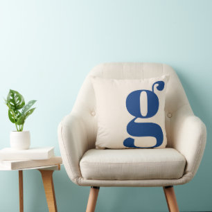 Coussin Monogramme Moderne Lettre Initiale Crème Bleu Neut