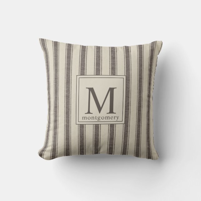 Coussin Monogramme moderne Noir Beige l Ferme Tic (Recto)