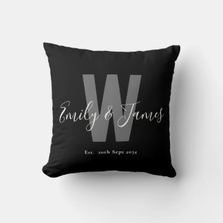 Coussin Monogramme moderne noir blanc Couple Date