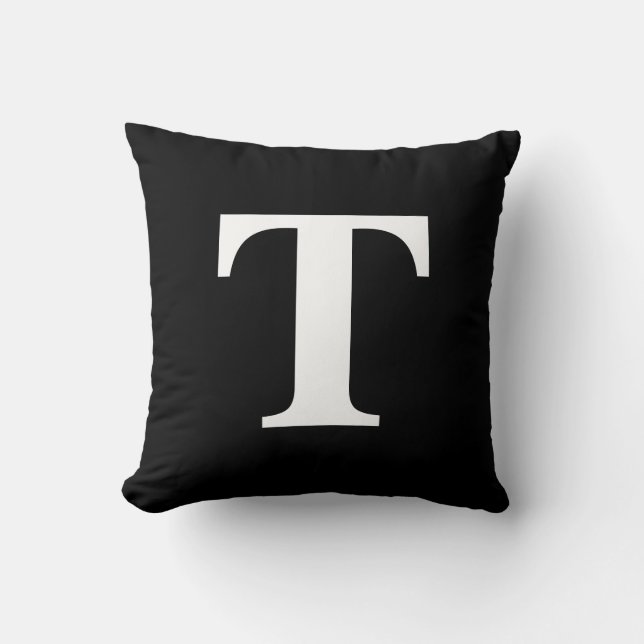 Coussin monogramme moderne noir personnalisé (Recto)