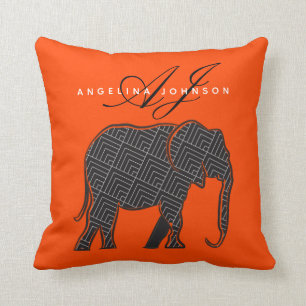 Coussin Monogramme Moderne Orange et Noir