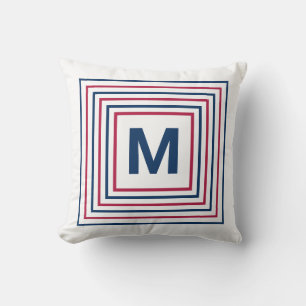 Coussin Monogramme moderne Patriotique Rouge Blanc et Bleu