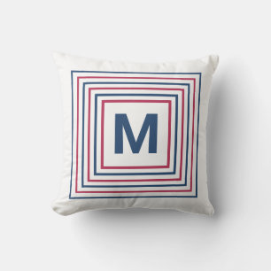 Coussin Monogramme moderne rouge blanc et bleu 4 juillet