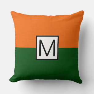 Coussin Monogramme Moderne Vert et Orange Élégant