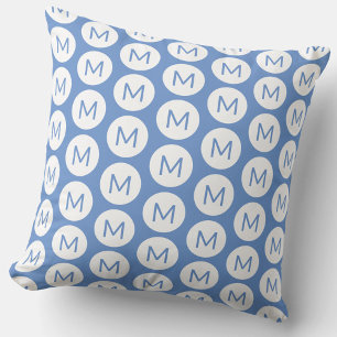 Coussin Monogramme Motif circulaire initial bleu personnal