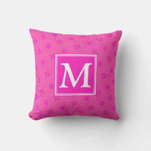 Coussin Monogramme motif rose chaud cercles