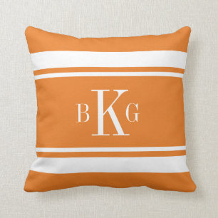 Coussin Monogramme nautique blanc orange de coutume de