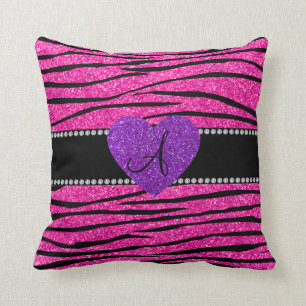 Coussin Monogramme néon rose parties scintillant zèbre r