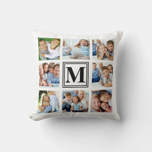 Coussin Monogramme noir blanc 8 Collage photo multiple