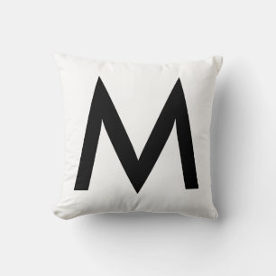 Coussin Monogramme noir élégant sur blanc